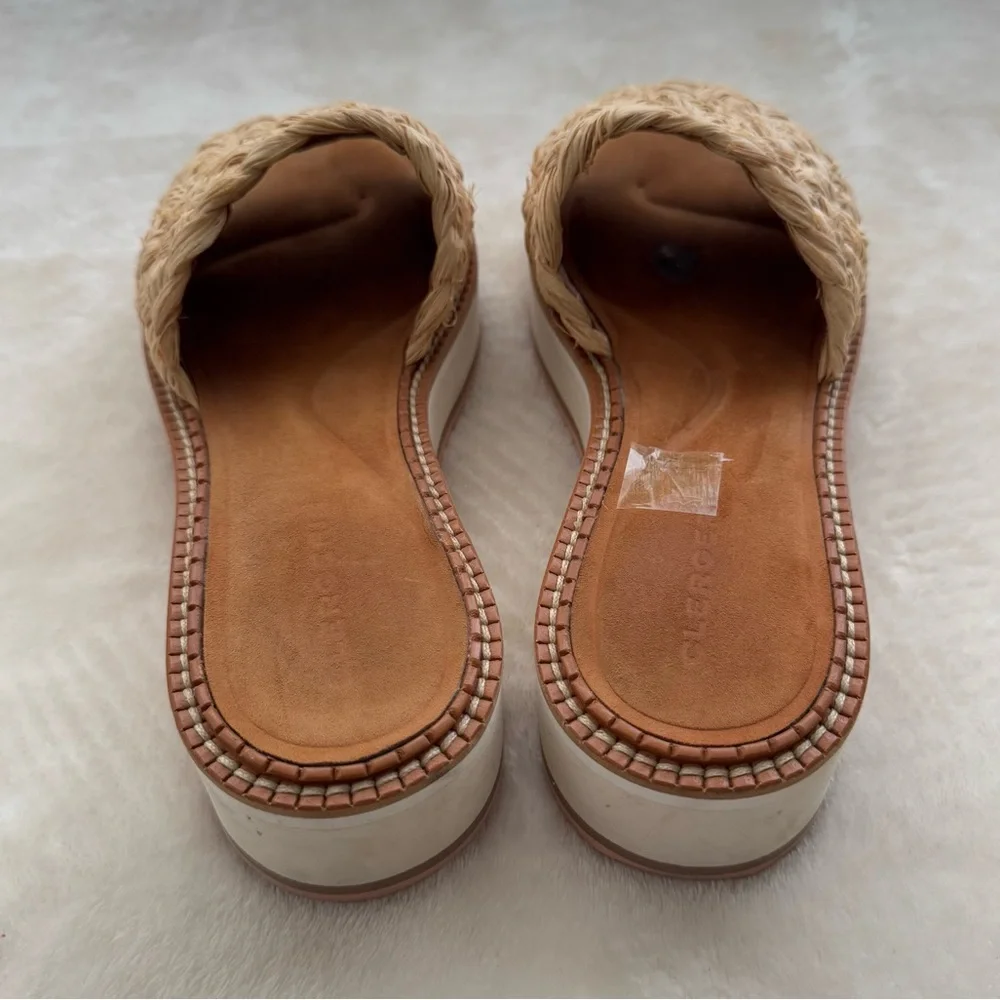 Robert Clergerie Fleurin Natural Woven Raffia Platform Wedge Sandals Size 10.5